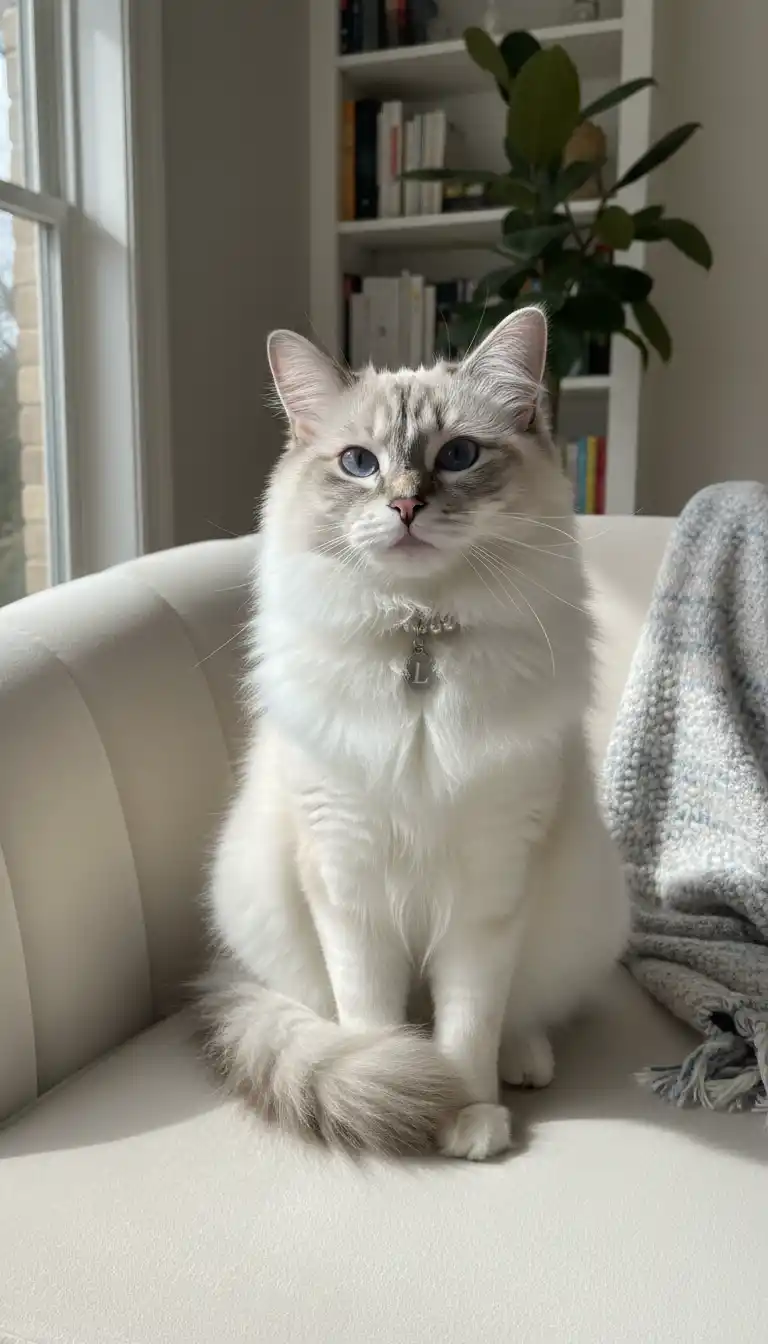 Elegant feline wearing a pearl necklace exudes luxury and refined charm, crafting a premium brand identity.