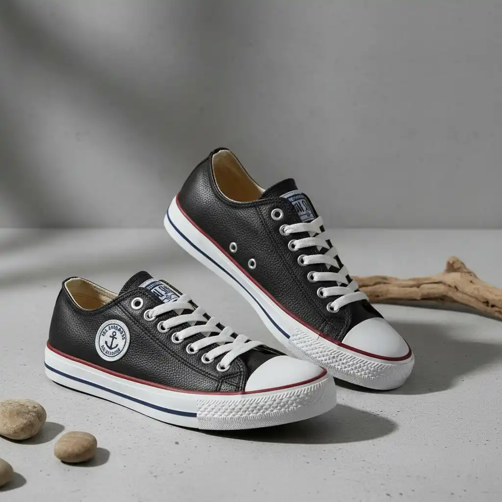 Circular Nautical Anchor Patch Emblem for Maritime-Inspired Streetwear Branding on Leather Sneakers, Embroidered Look and Timeless Marine Charm