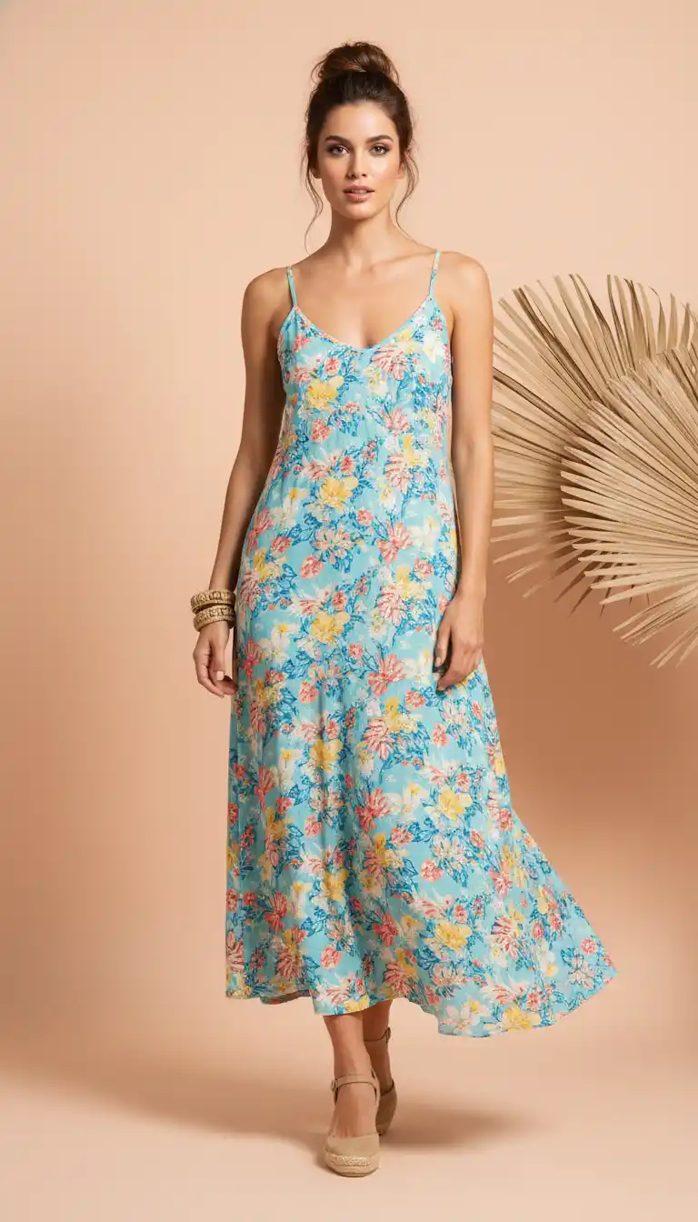 A delicate, tropical floral logo blending turquoise blues with pastel sunshine tones, ideal for fashion or beauty brands.