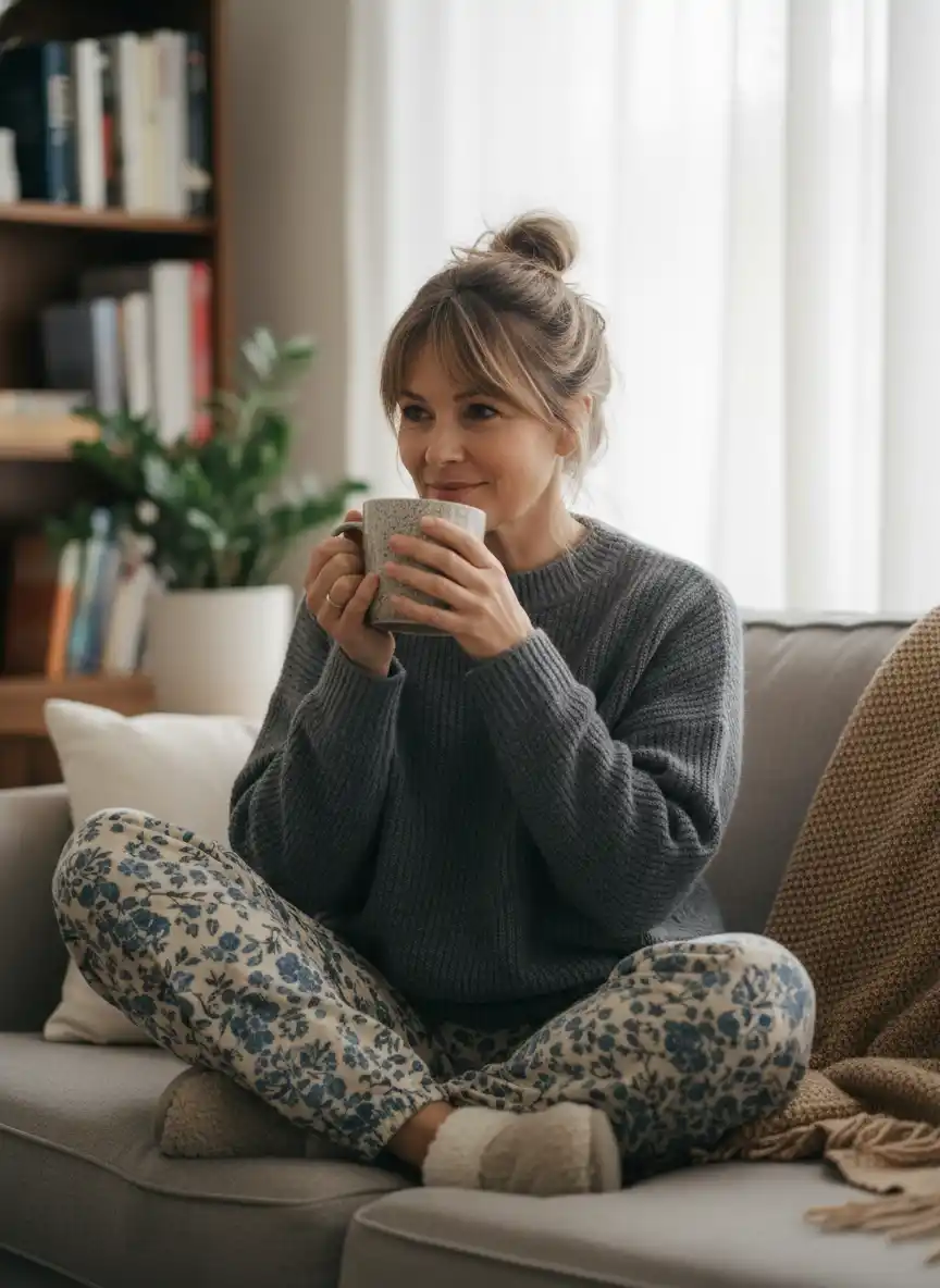 A modern, fashion-forward logo featuring a confident female figure in bold green and blue, set against an urban skyline.