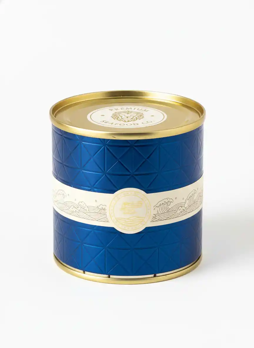 Lux-Crafted Blue Can Duo with Diamond Pattern and Gold Medallion Band Against Dreamy Landscape, Exuding Premium Brand Prestige