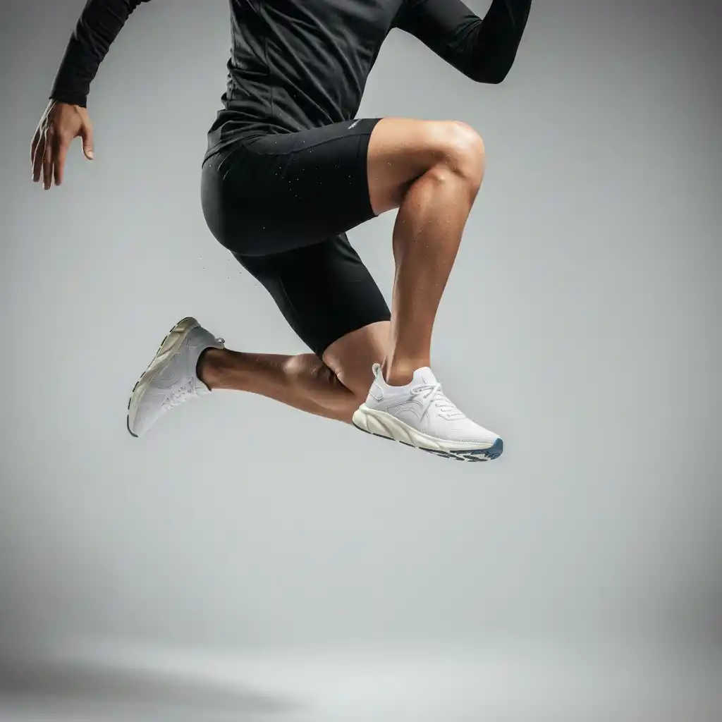 Dynamic Jump silhouette for a modern sports brand, emphasizing motion, power, and minimalist design with bold leg geometry