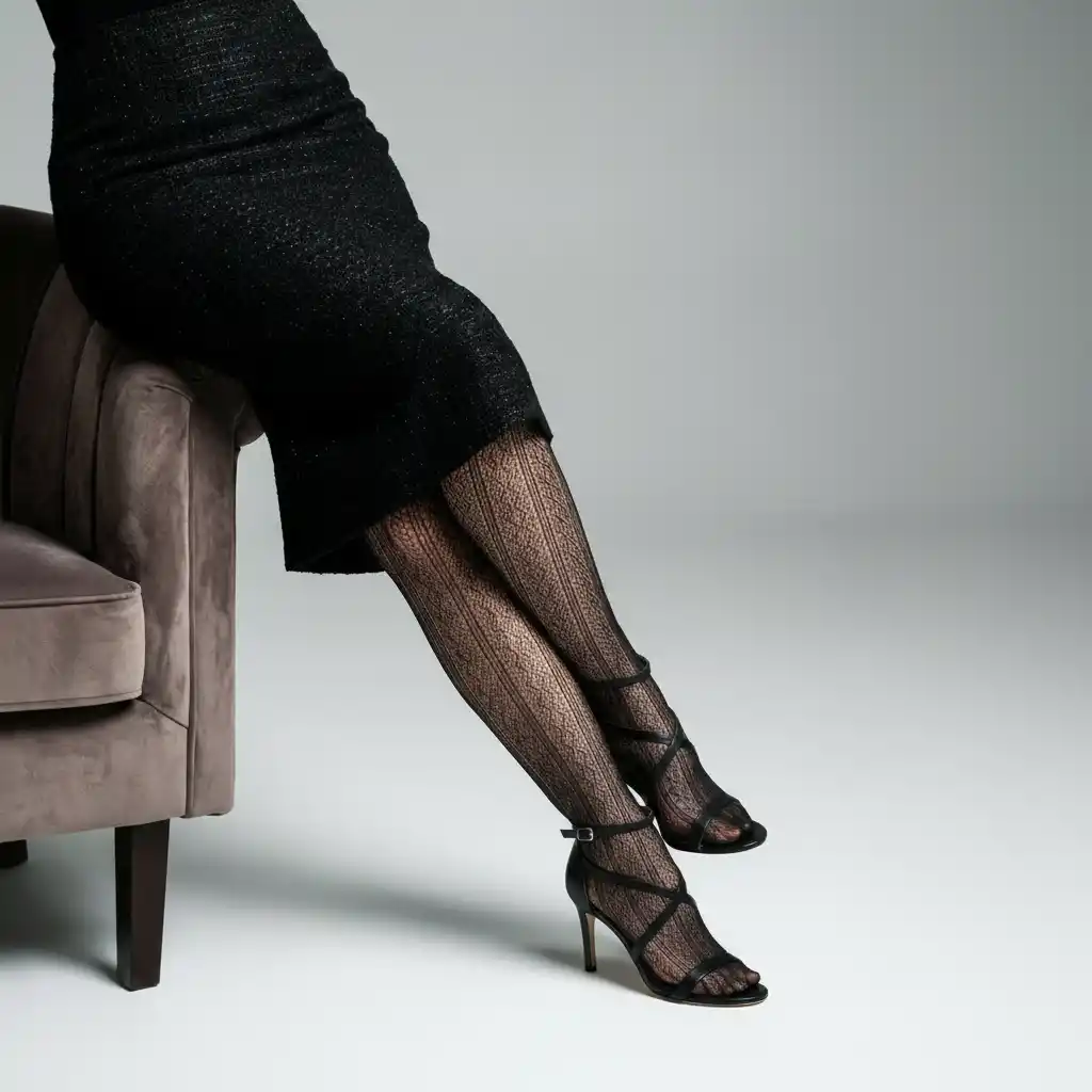 A luxury fashion logo featuring a stylized leg silhouette in high heels, evoking elegance and modern glamour.