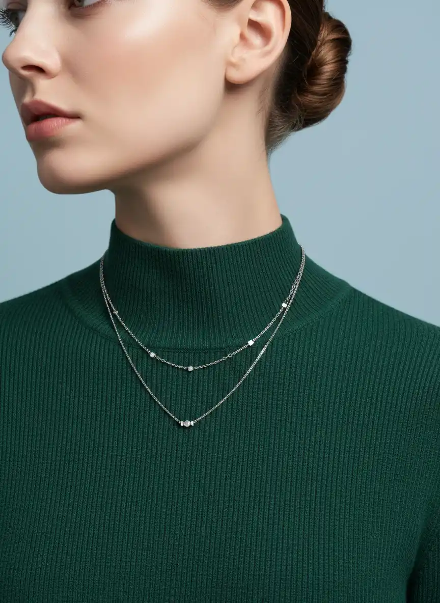 A refined, layered gold chain logo with pearls and a slim bar pendant for timeless luxury branding.