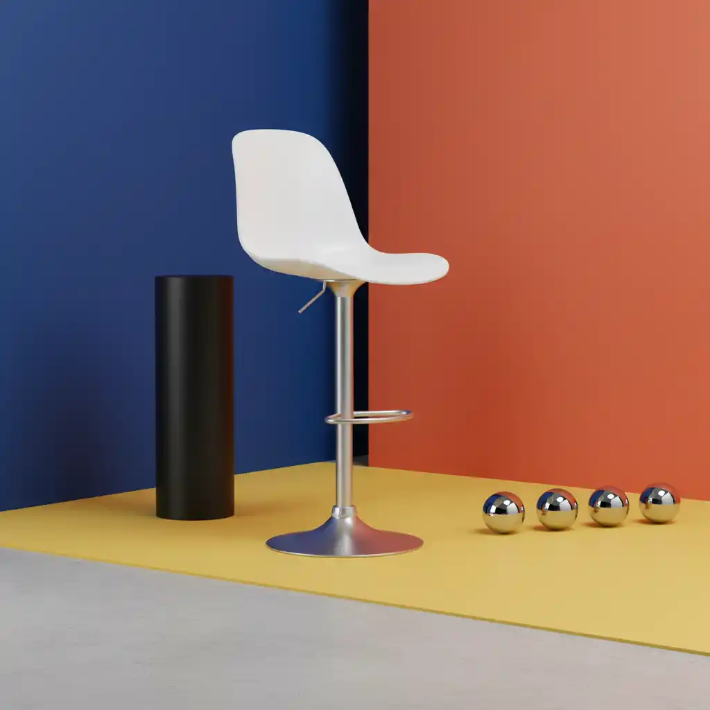 Elegant modern seating concept with bold color blocking and reflective chrome accents symbolizing premium design and versatile branding.