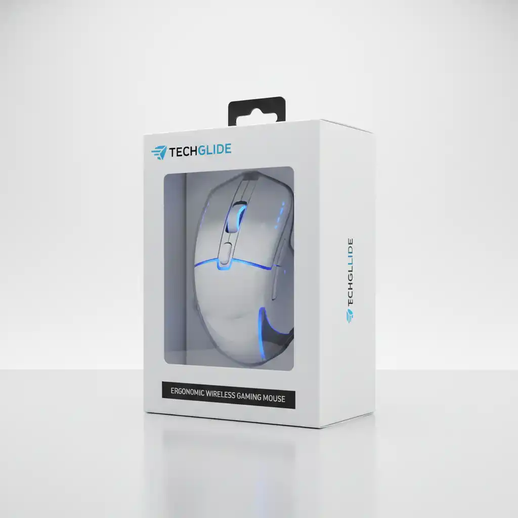 Sleek TechGlide logo with cyan wing emblem beside bold, two-tone typography for a premium gaming brand.