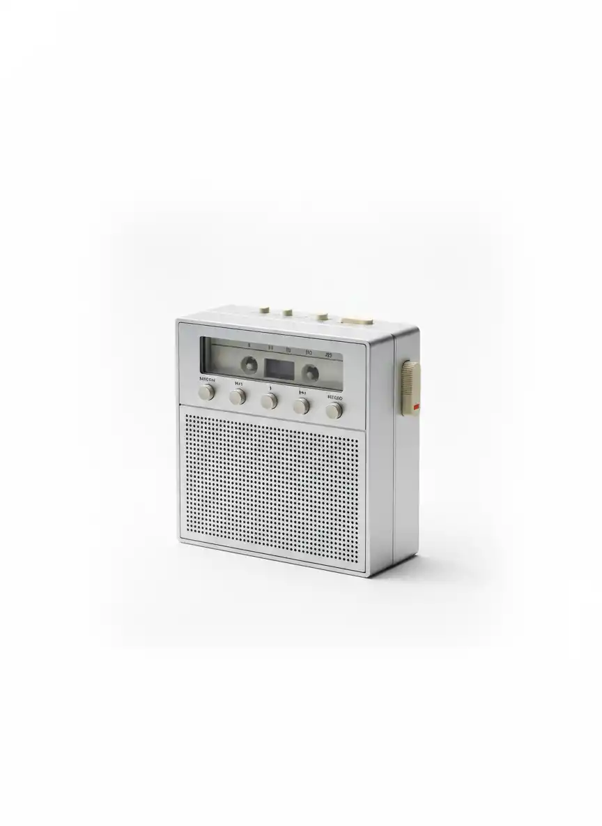 A clean, vintage-inspired radio emblem capturing warmth and craftsmanship for contemporary brand identities and nostalgia.