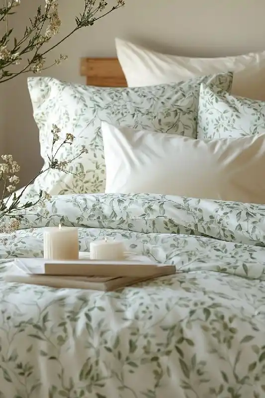 Cotton bedding, Ins style hand drawn plant pattern product renderings, home life social media account photos