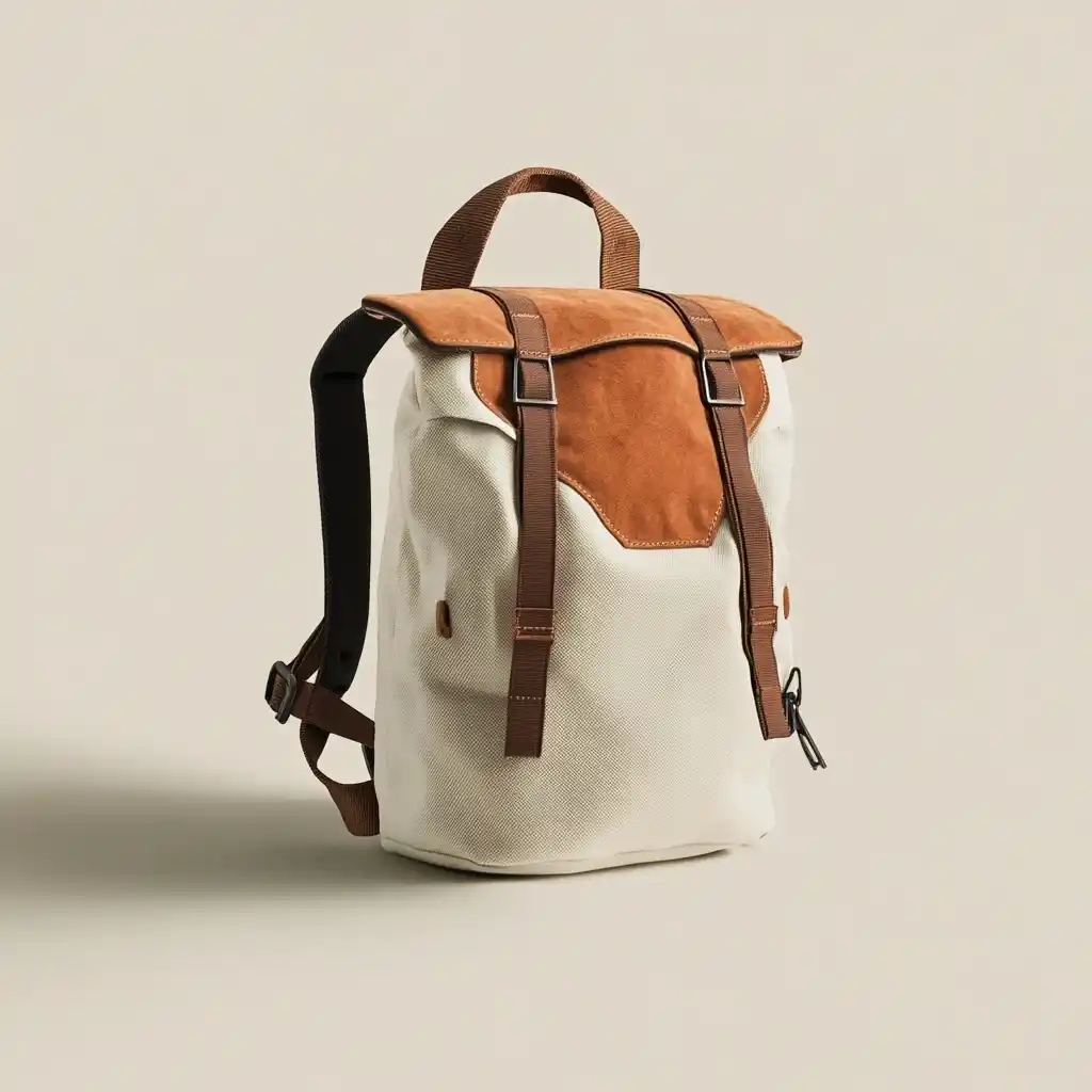 A young woman carrying a hiking backpack, a lightweight outdoor sports backpack product rendering
