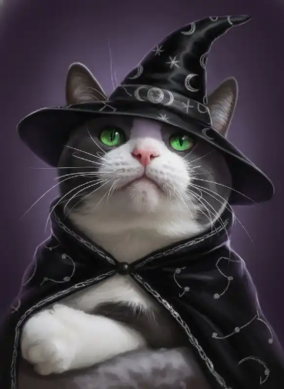 British Shorthair Cat Magician Dress Up, Pet Halloween Atmosphere Photo