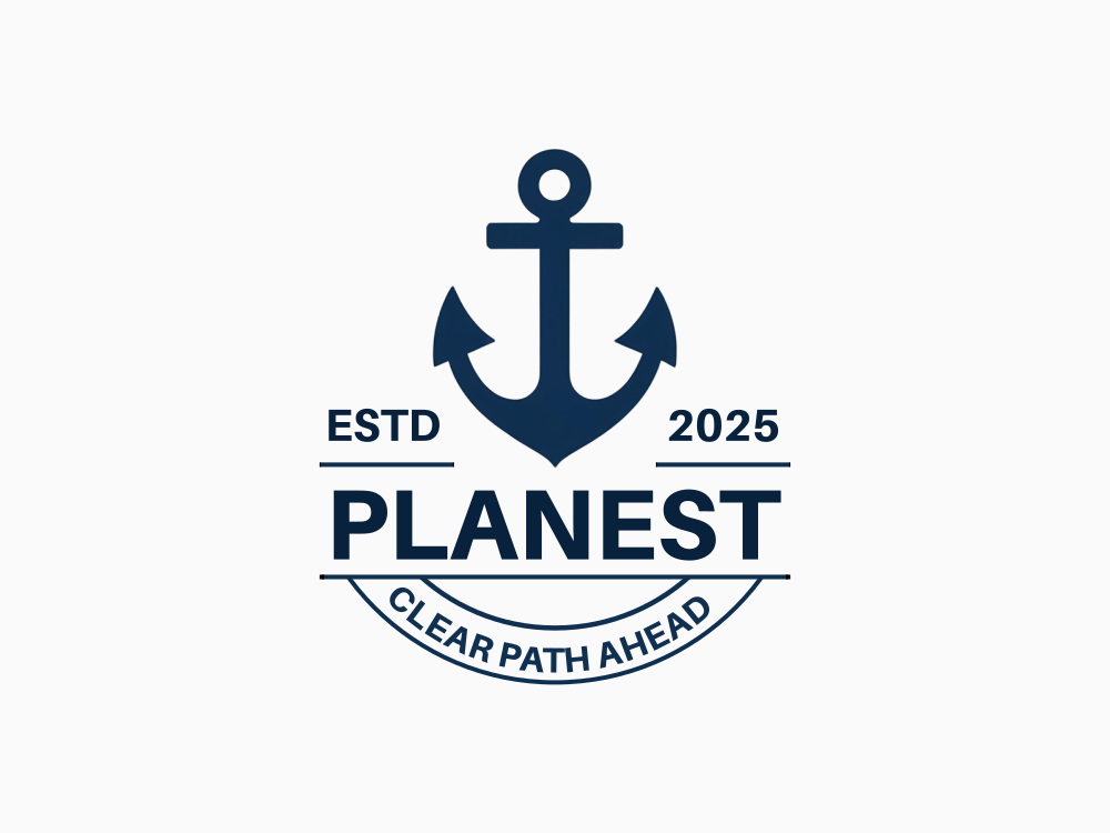 Minimalist navy anchor silhouette with a rounded ring, thick vertical shank, and symmetrical flukes on a deep blue gradient background; bold, scalable, and timeless branding mark.